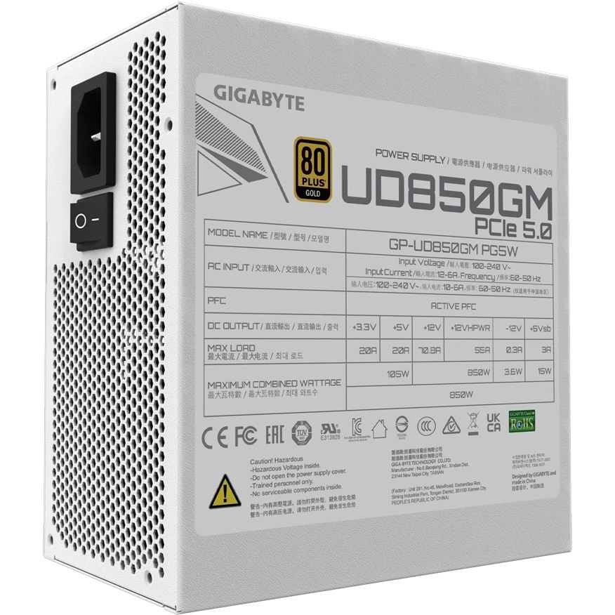 Блок питания Gigabyte ATX 850W GP-UD850GM 80+ gold (20+4pin) APFC 120mm fan 8xSATA Cab Manag RTL
