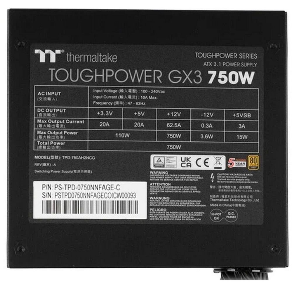 Блок питания Thermaltake PS-TPD-0750NNFAGE-C, 750Вт, 80 PLUS Gold, 120мм, черный