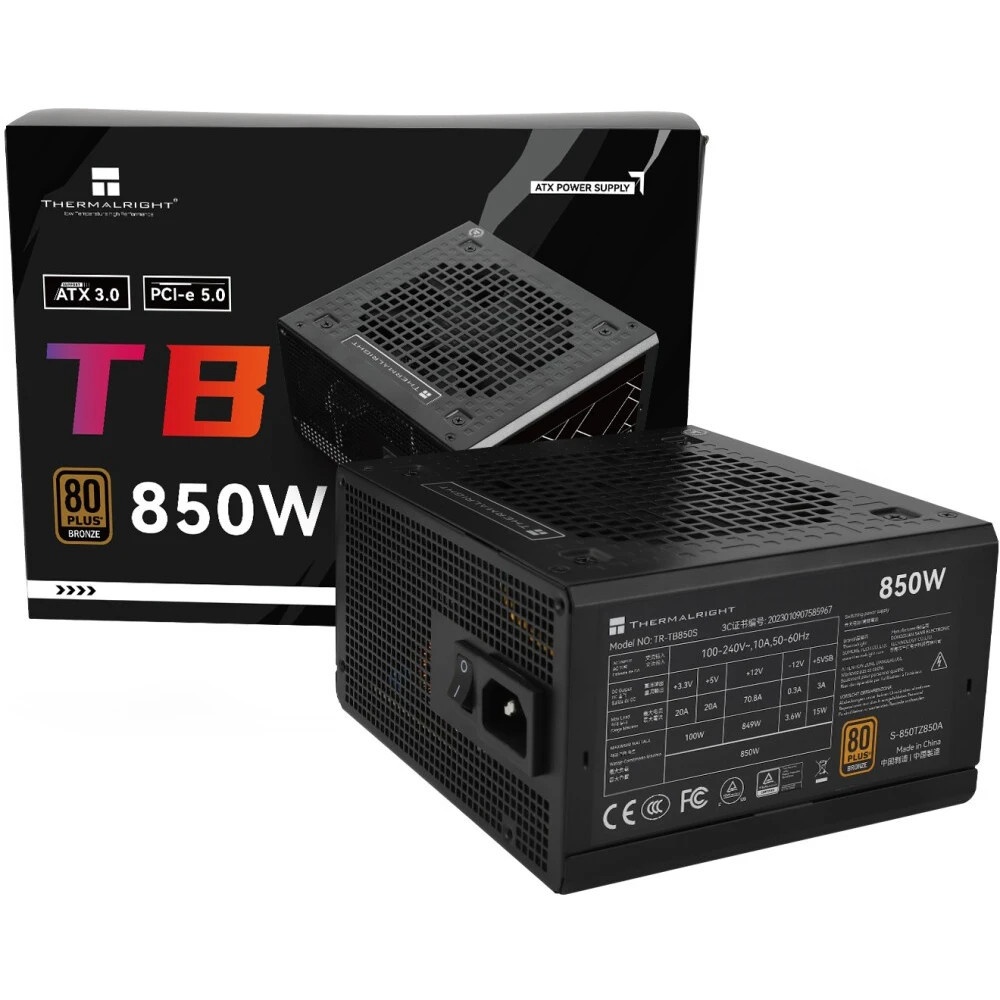 Блок питания Thermalright TR-TB850S 850W 80 PLUS Bronze, (ATX, 3, PCIe 5.0, Non-modular, 1x24(20+4)p