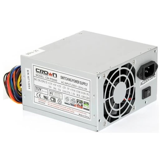 Блок питания CROWN CM-PS400W (20+4in, 80mm FAN, SATA*2, PATA(big Molex)*4, FDD*1, 4+4pin, Lines 1x12