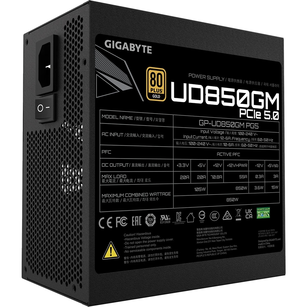 Блок питания Gigabyte UD850GM PG5 GP-UD850GM PG5 850W, 80 PLUS, Gold, Полностью модульный, PCIe Gen