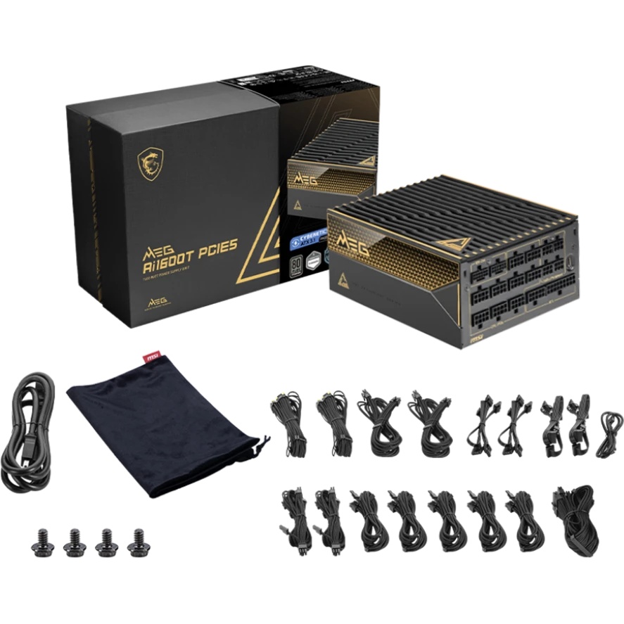 Блок питания ПК MSI MEG Ai1600T PCIE5, 1600W, 80+ Titanium, полностью модульный, ATX 3.1, PCIE5.1, R