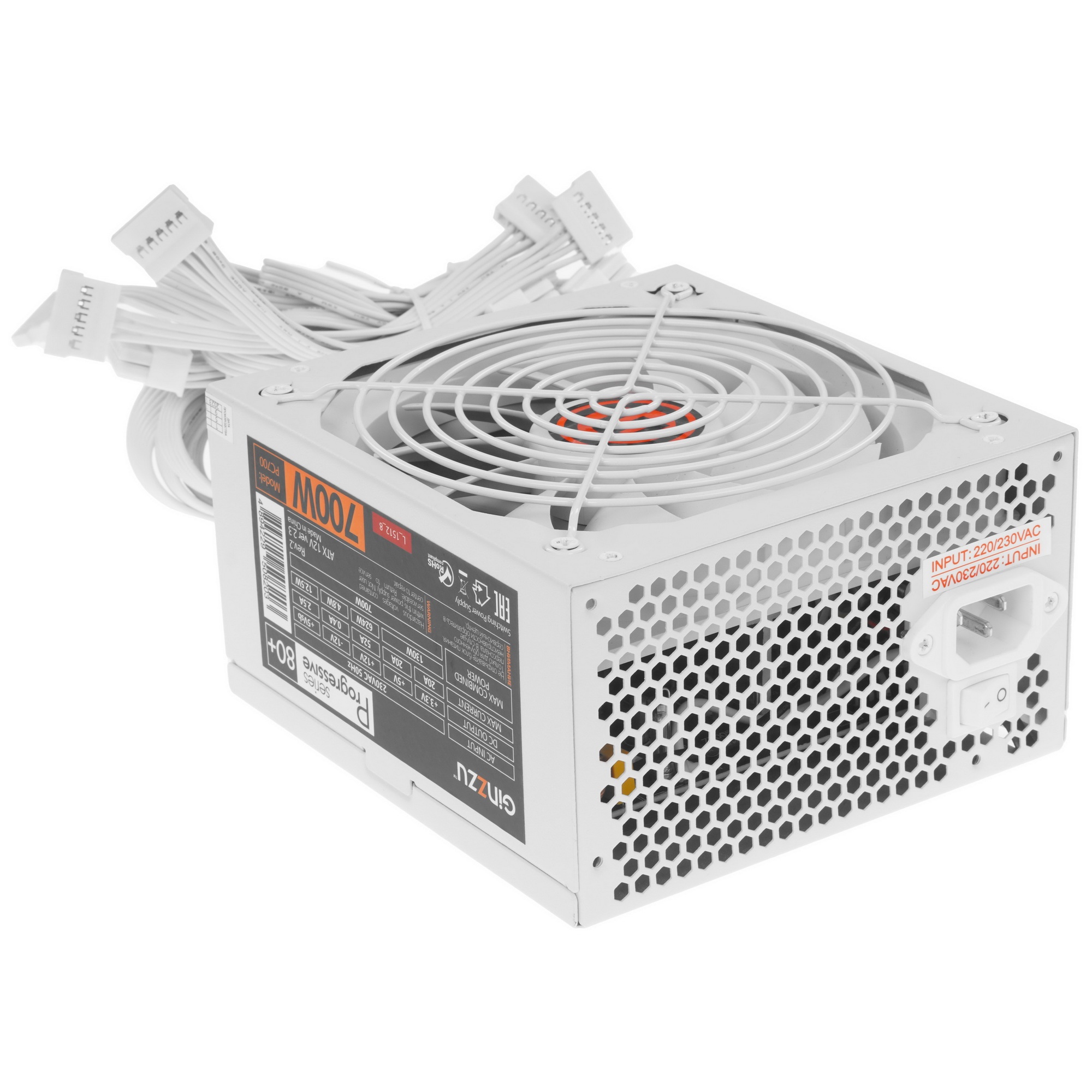 Блок питания Ginzzu PC700 14CM(Red) 80 PLUS black,APFC,24+4p,2 PCI-E(6+2), 7*SATA, 4*IDE,оплетка, ка
