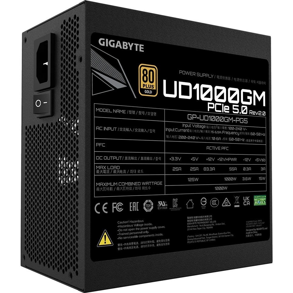 Блок питания Gigabyte UD1000GM PG5 V2 GP-UD1000GM PG5 1000W, 80Plus, Gold, Полностью модульный, PCIe