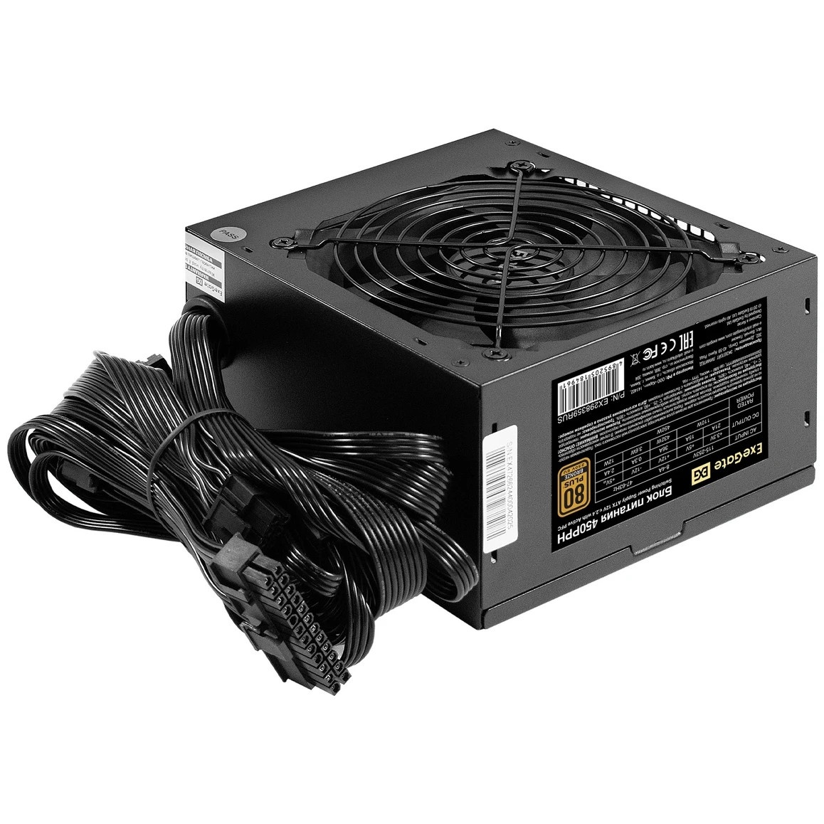 Блок питания 450W ExeGate 80 PLUS® Bronze 450PPH-OEM (ATX, APFC, КПД 88% (80 PLUS Bronze), 12cm fan,