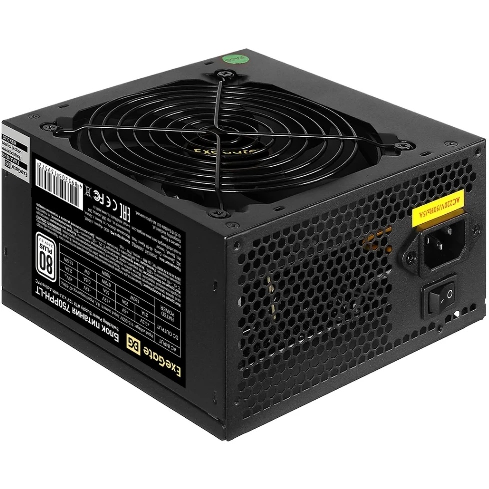 Блок питания 750W ExeGate 80 PLUS® 750PPH-LT-S (ATX, APFC, SC, КПД 82% (80 PLUS), 12cm fan, 24pin, 2