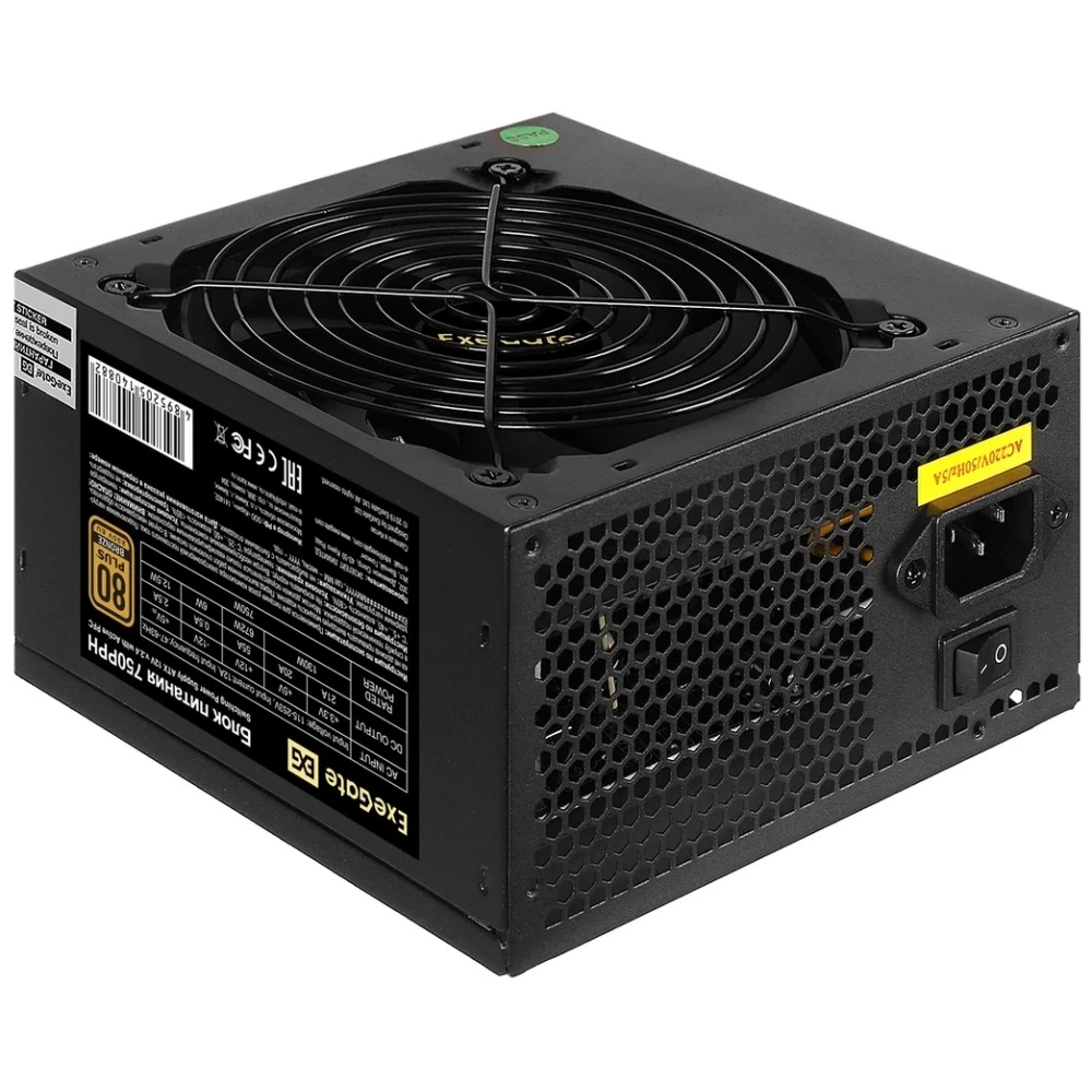 Блок питания 750W ExeGate 80 PLUS® Bronze 750PPH-S (ATX, APFC, SC, КПД 85% (80 PLUS Bronze), 12cm fa