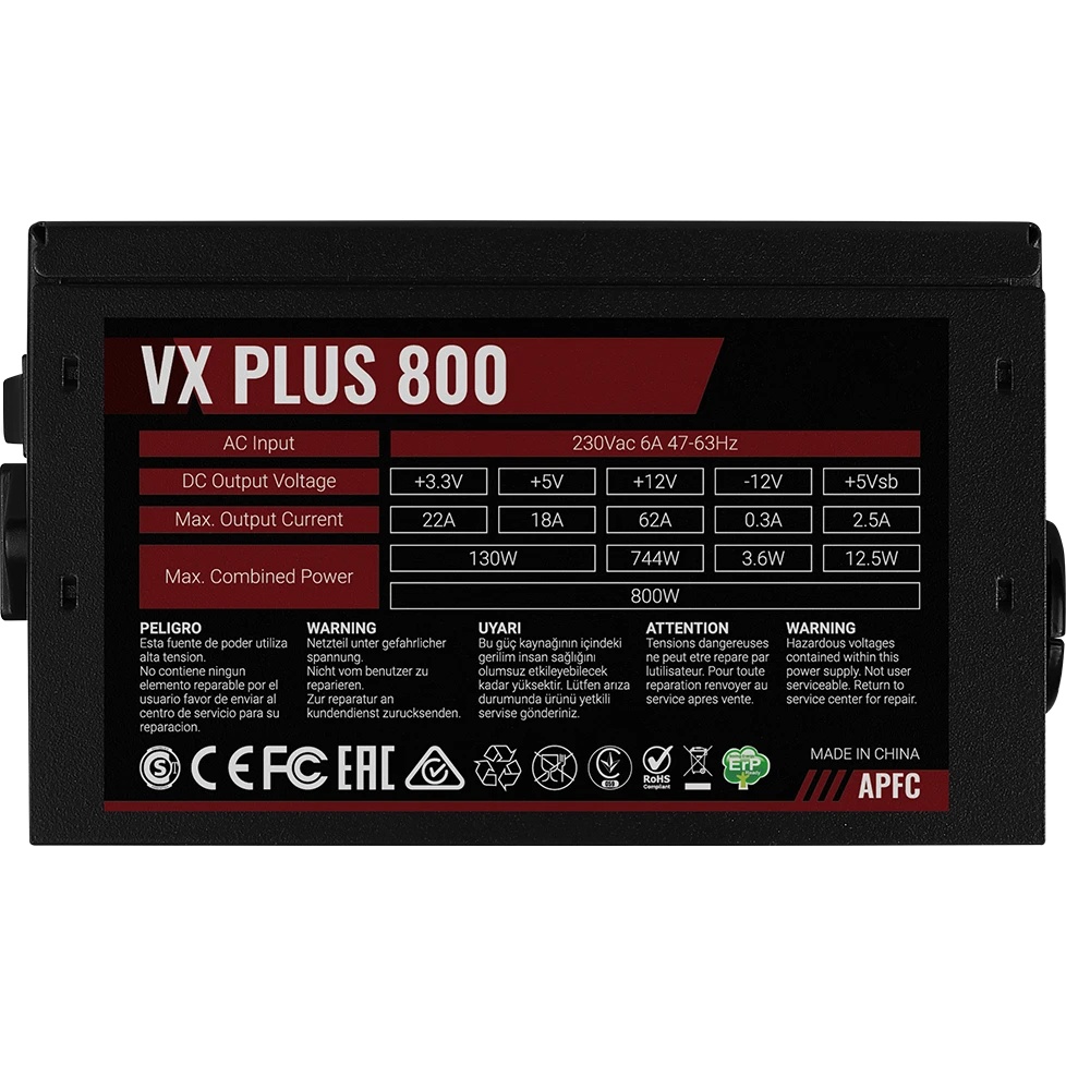 Блок питания 800W FORMULA VX PLUS 800W (ATX12V 2.3, APFC, 20+4 pin, 120mm fan, PCI-E 6+2Px4, 6xSATA)