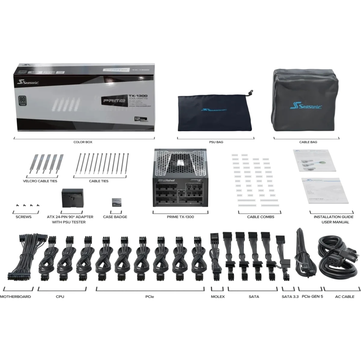 Блок питания Seasonic ATX 1300W PRIME TX-1300 Gen.5 80 PLUS titanium (20+4pin) APFC 135мм fan 18xSAT