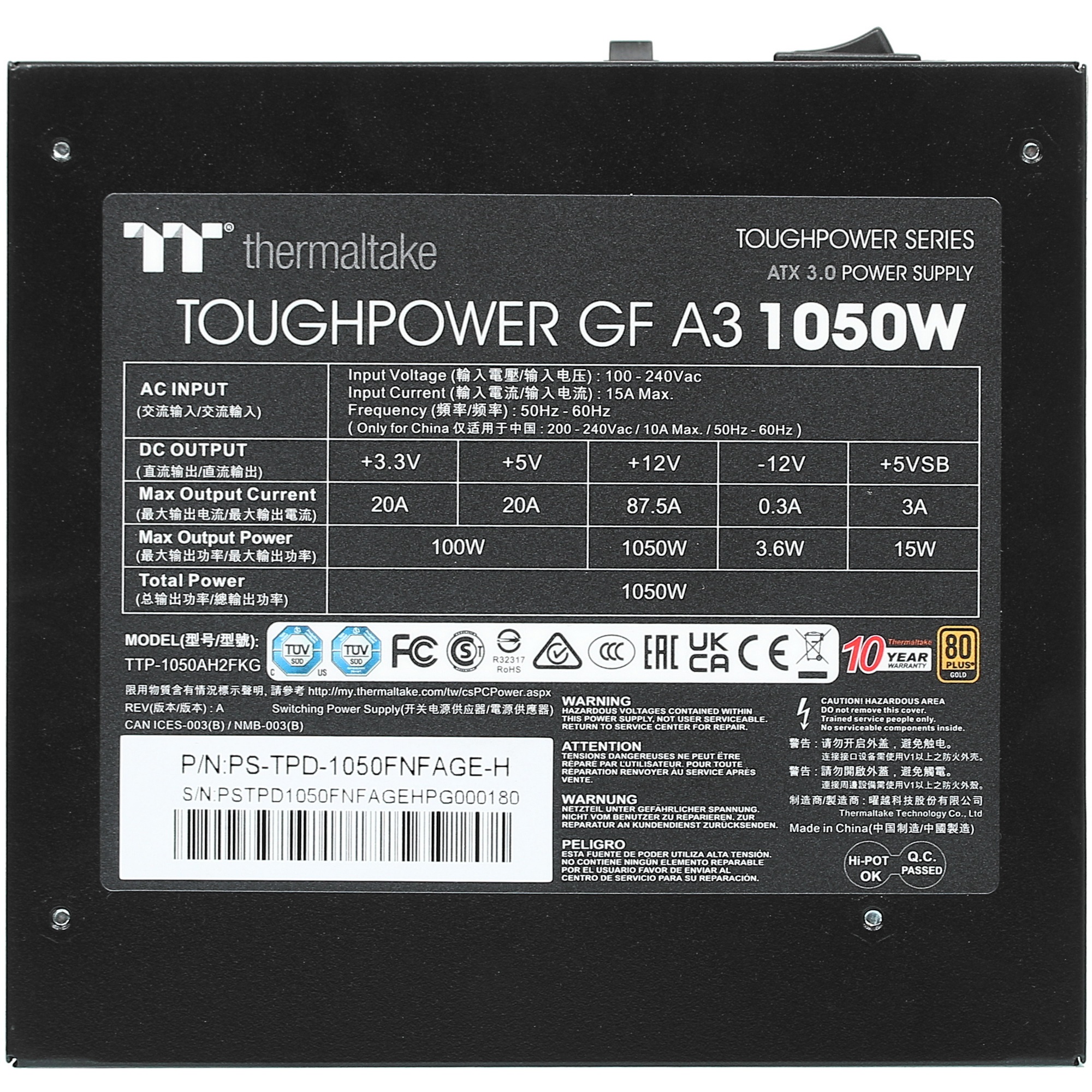 Блок питания Thermaltake Toughpower GF A3 1050 PS-TPD-1050FNFAGE-H PS-TPD-1050FNFAGE-H 1050W, 80 Plu