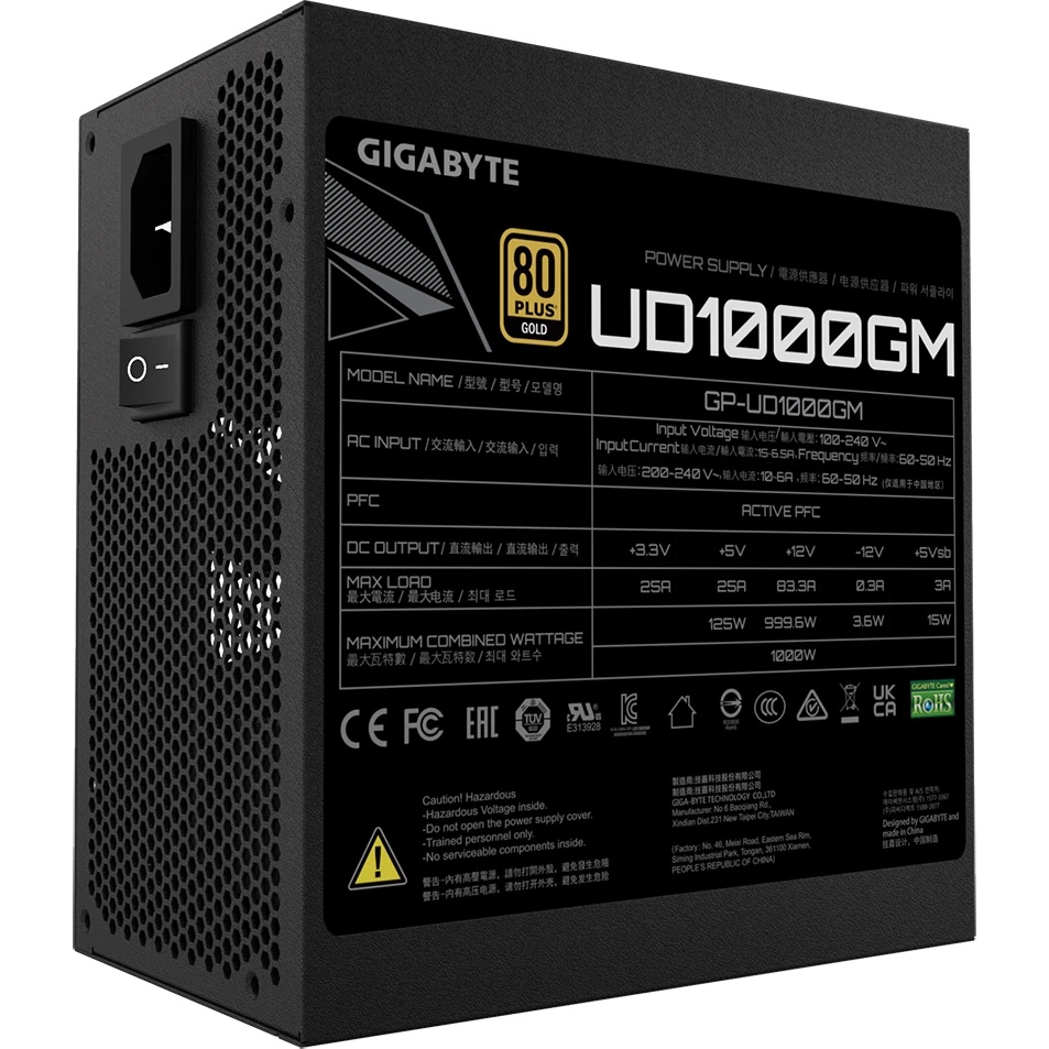 Блок питания Gigabyte ATX 1000W GP-UD1000GM 80 PLUS gold (24+4+4pin) APFC 120mm fan 8xSATA Cab Manag