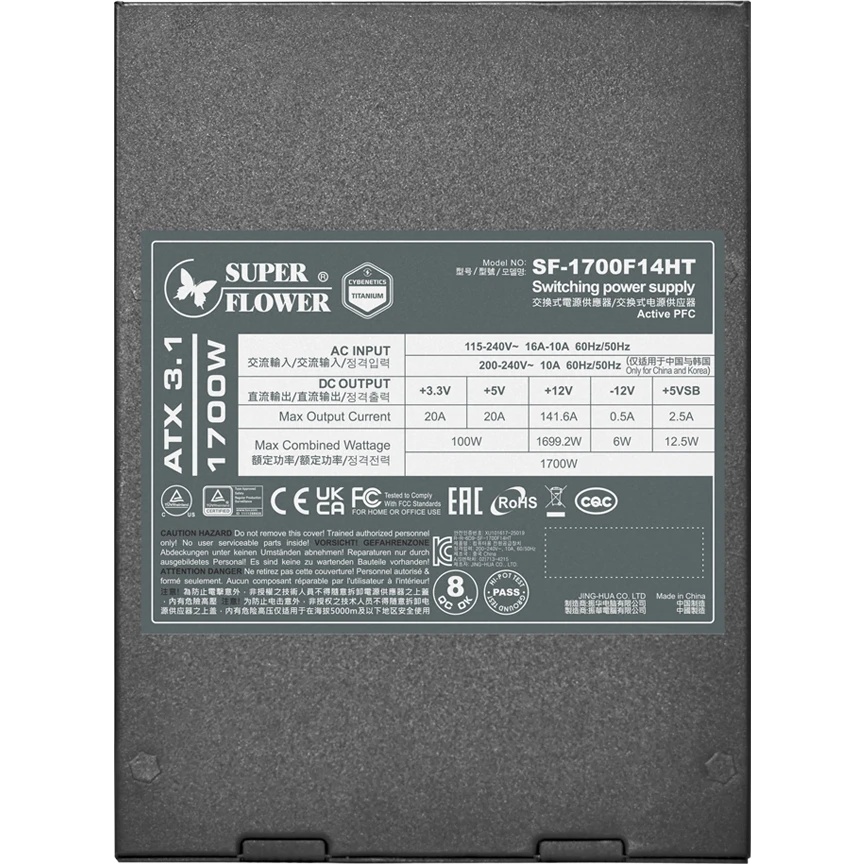 Блок питания Super Flower 1700 Ватт Leadex VII, 1700W, ATX, 140mm, 2x12V-2x6, 16xSATA, 2xCPU 8(4+4),