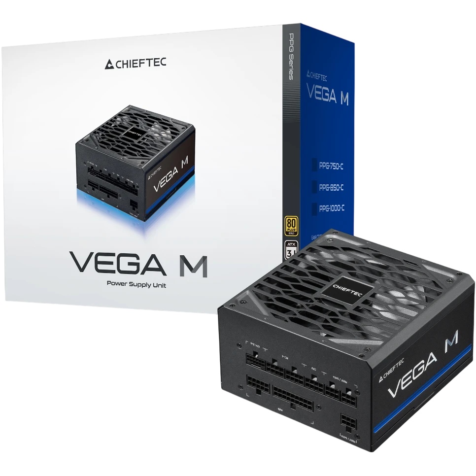 Блок питания Chieftec Vega M PPG-1000-C (ATX 3.1, 1000W, 80 PLUS GOLD, Active PFC, 135mm fan, Gen5 P