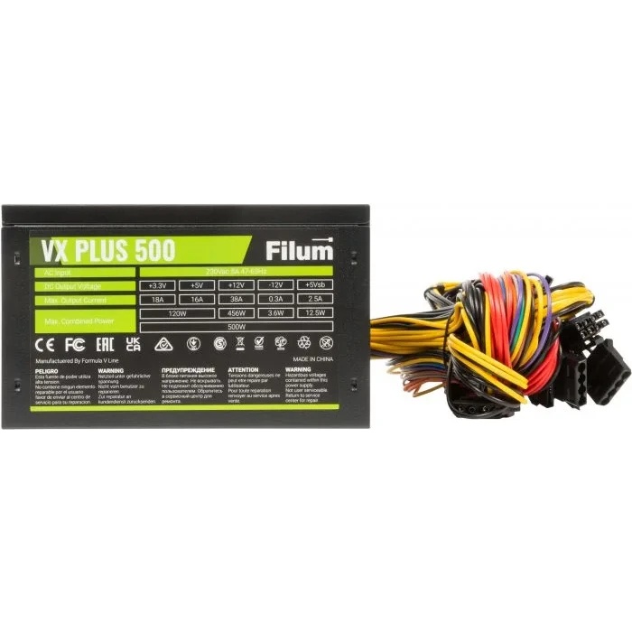 Блок питания ATX Filum VX PLUS 500 500W (20/24+4+3 SATA+3 PATA+6/8 pin, вентилятор d120мм)