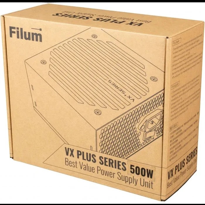 Блок питания ATX Filum VX PLUS 500 500W (20/24+4+3 SATA+3 PATA+6/8 pin, вентилятор d120мм)