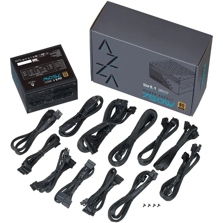 Блок питания Azza ATX 750W PSAZ-750G Gen.5 80+ gold (20+4pin) APFC 120mm fan 6xSATA Cab Manag RTL