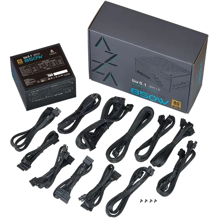 Блок питания Azza ATX 850W PSAZ-850G Gen.5 80+ gold (20+4pin) APFC 120mm fan 9xSATA Cab Manag RTL