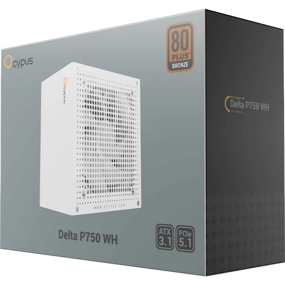 Блок питания Ocypus Delta P750 WH, 750W, APFC, 80+ Bronze, ATX 3.1, 120mm Fan