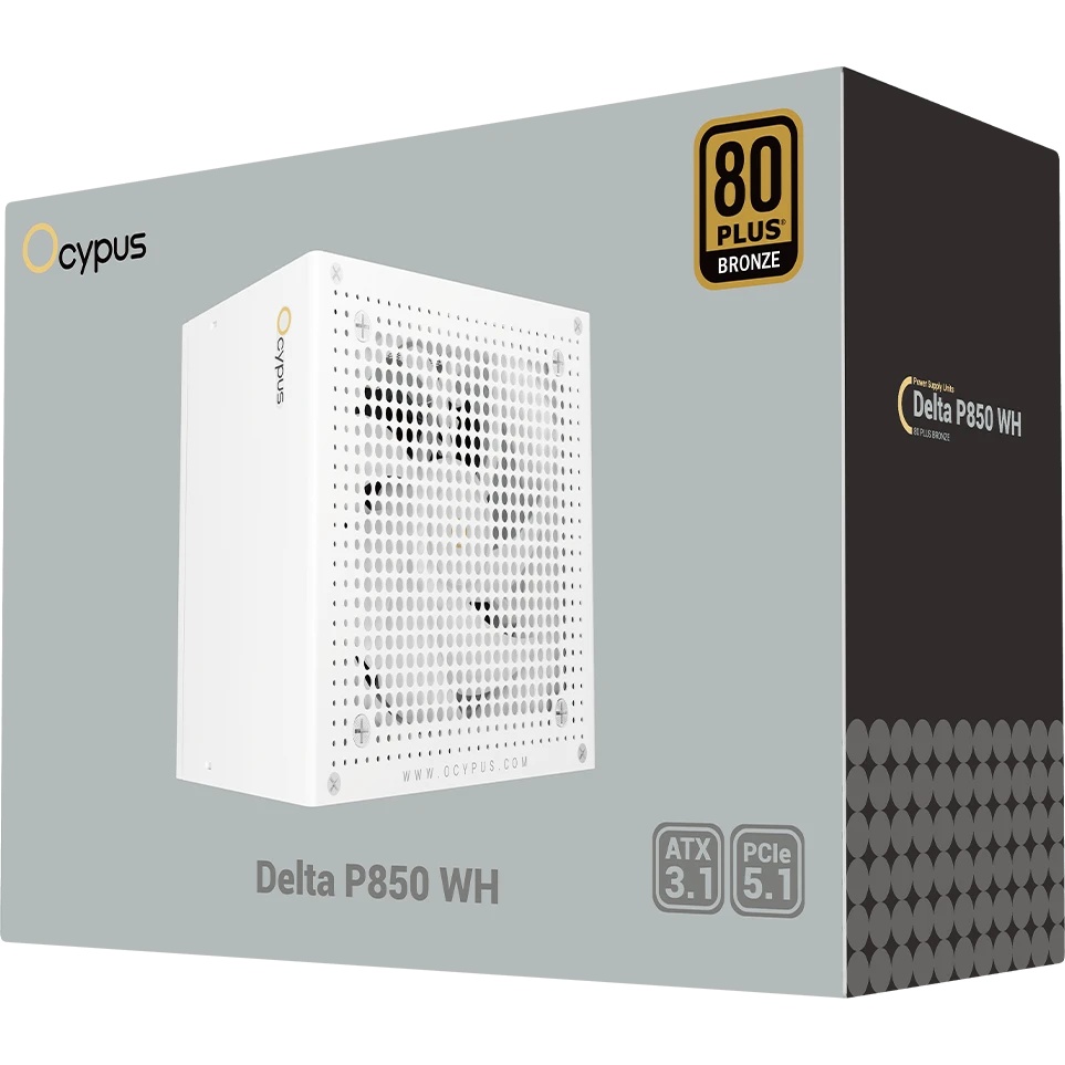 Блок питания Ocypus Delta P850 WH, 850W, APFC, 80+ Bronze, ATX 3.1, 120mm Fan