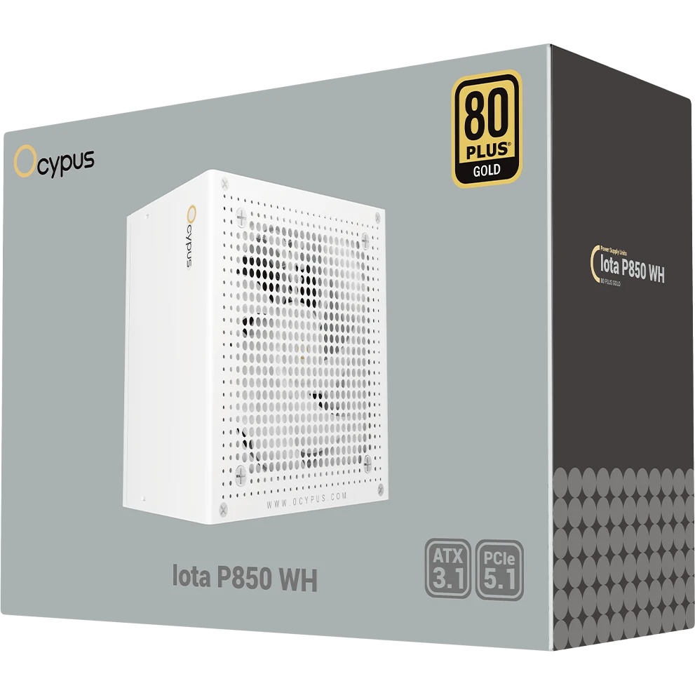 Блок питания Ocypus Iota P850 WH, 850W, APFC, 80+ Gold, ATX 3.1, Fully Modular, 120mm Fan