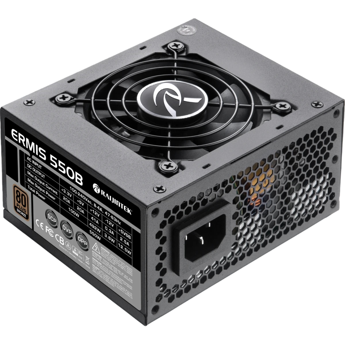 Блок питания Raijintek ERMIS 550B, 550W 80+ Bronze (SFX, Non-modular, 1x24(20+4)pin, 1x4+4-pin CPU,