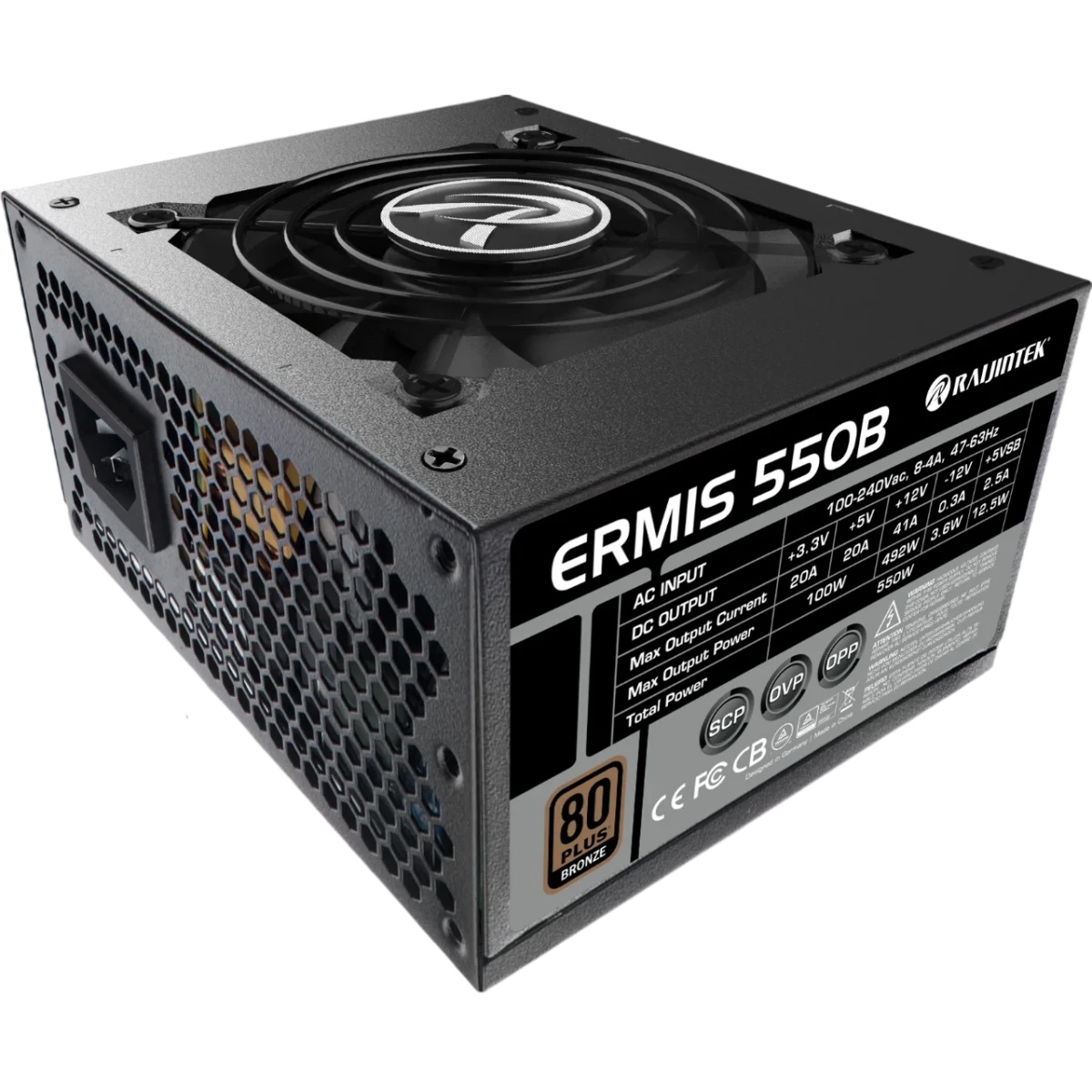 Блок питания Raijintek ERMIS 550B, 550W 80+ Bronze (SFX, Non-modular, 1x24(20+4)pin, 1x4+4-pin CPU,