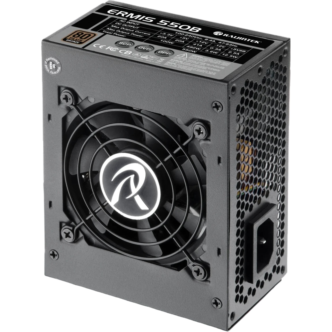 Блок питания Raijintek ERMIS 550B, 550W 80+ Bronze (SFX, Non-modular, 1x24(20+4)pin, 1x4+4-pin CPU,