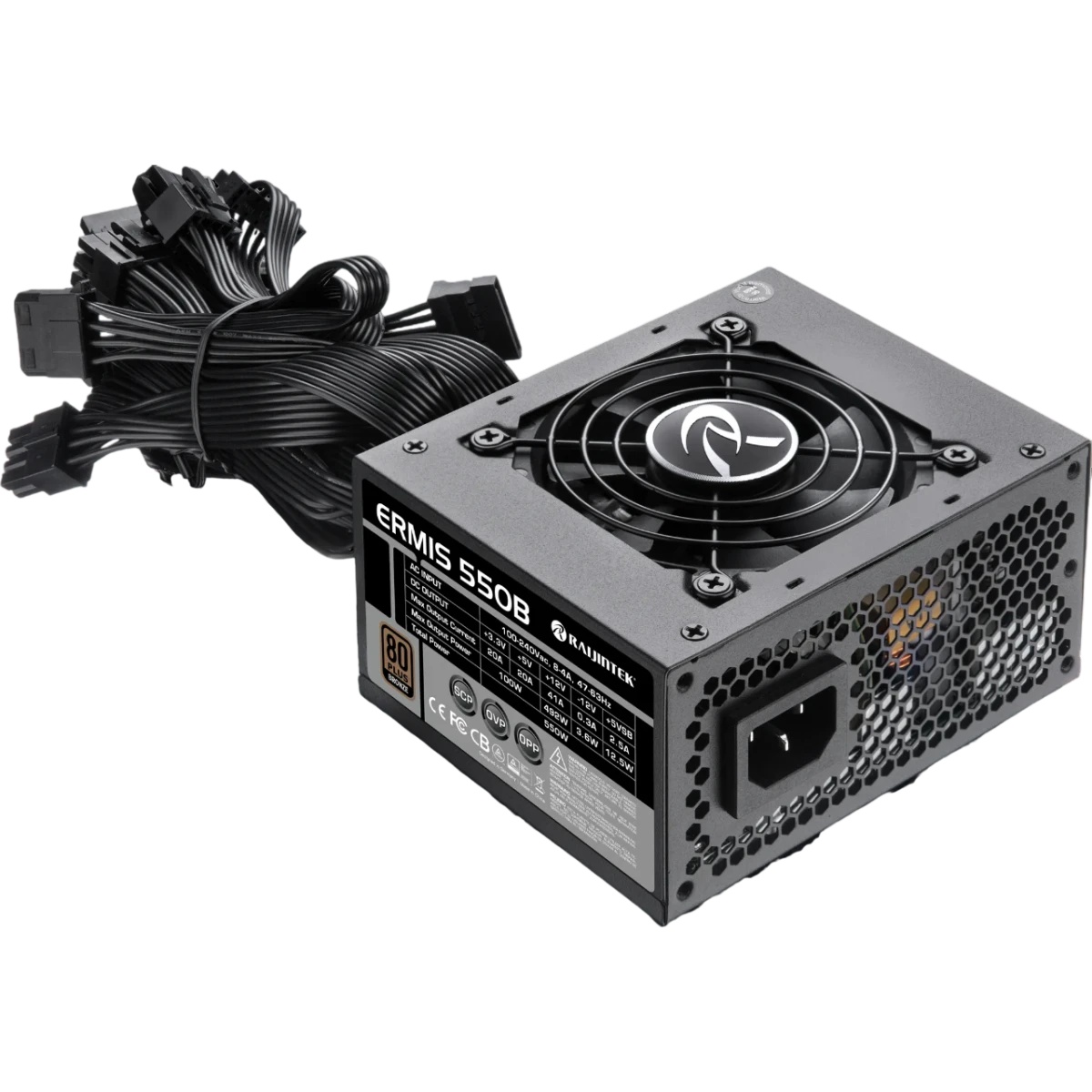 Блок питания Raijintek ERMIS 550B, 550W 80+ Bronze (SFX, Non-modular, 1x24(20+4)pin, 1x4+4-pin CPU,