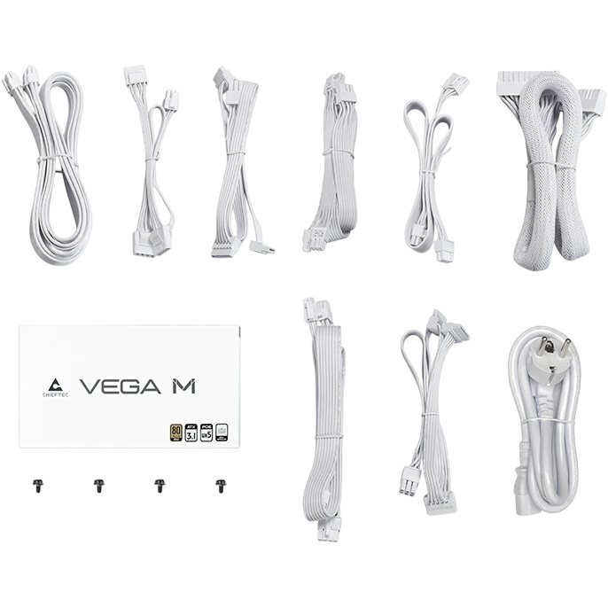 Блок питания ATX Chieftec Vega M White PPG-1000-CW 1000W, 80+ Gold, 12VHPWR, full modular