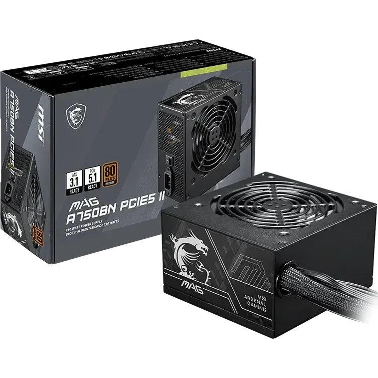 Блок питания MSI ATX 750W MAG A750BN PCIE5 II 80+ bronze (20+4pin) APFC 120mm fan 3xSATA RTL