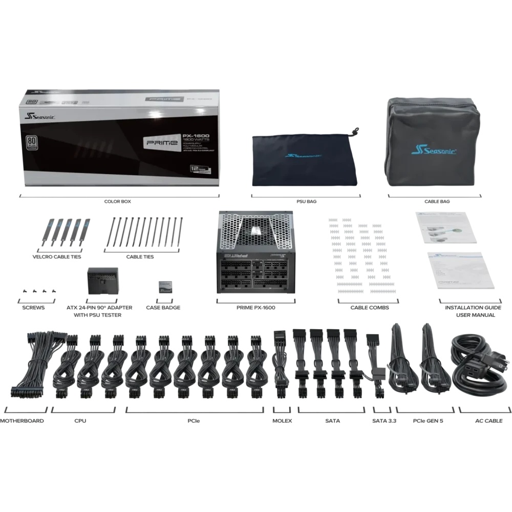 Блок питания Seasonic ATX 1600W Prime PX-1600 Gen.5 80 PLUS platinum (20+4pin) APFC 135мм fan 18xSAT