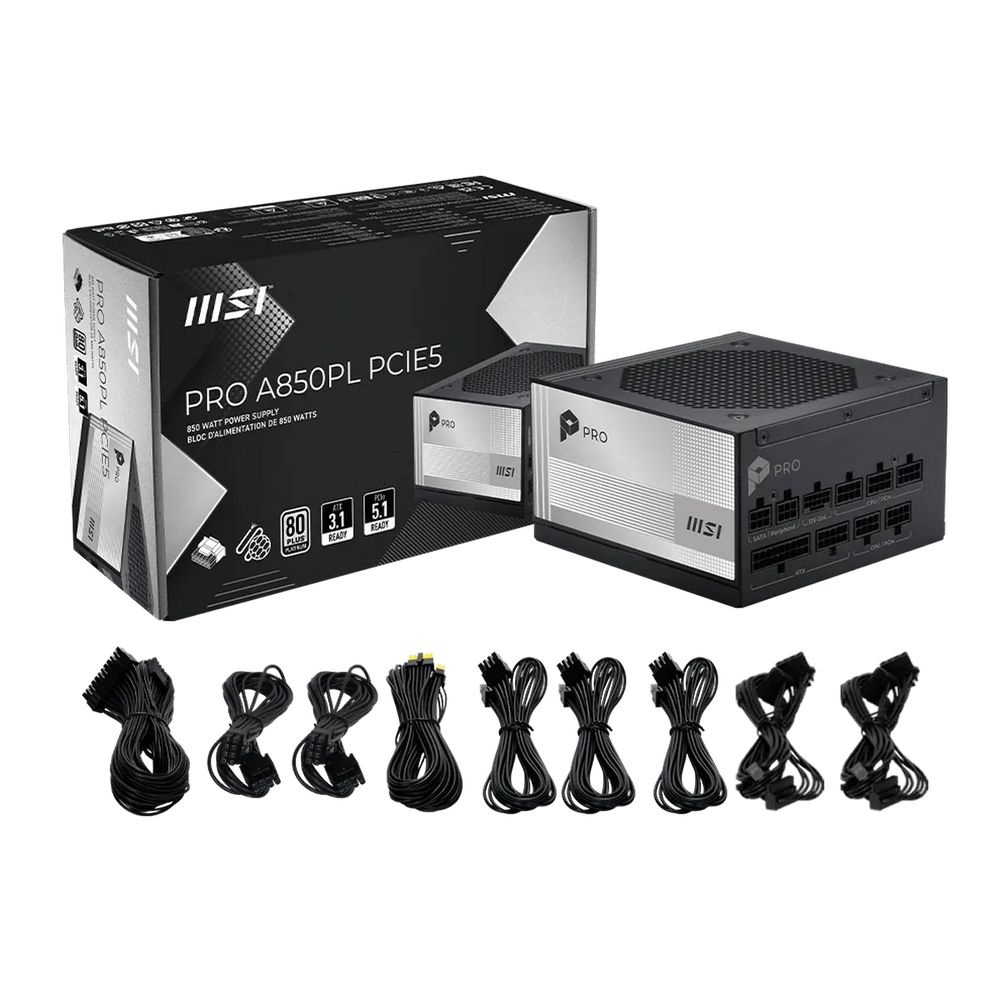 Блок питания ПК MSI PRO A850PL PCIE5 850W, 80+ Platinum, полностью модульный, ATX 3.1, PCIE5.1, RTL