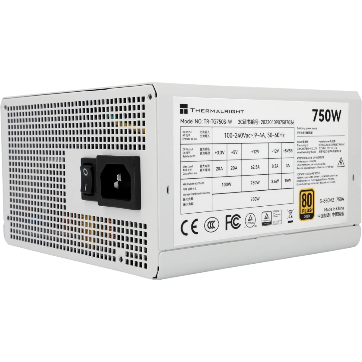 Блок питания ПК Thermalright, 750W 80+ Gold (ATX, 3.0, PCIe 5.0, Non-modular, 1x24(20+4)pin, 1xCPU 8