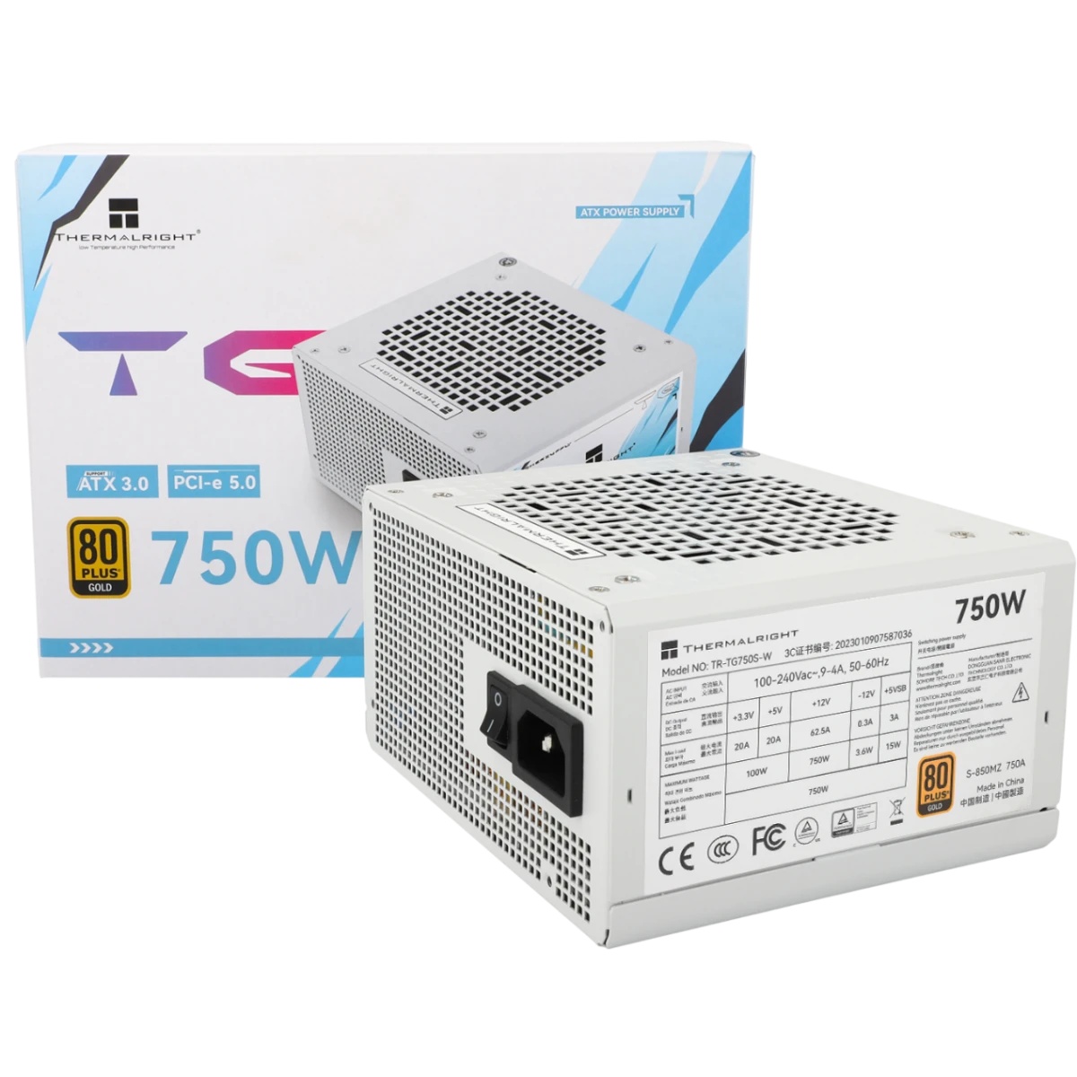 Блок питания ПК Thermalright, 750W 80+ Gold (ATX, 3.0, PCIe 5.0, Non-modular, 1x24(20+4)pin, 1xCPU 8