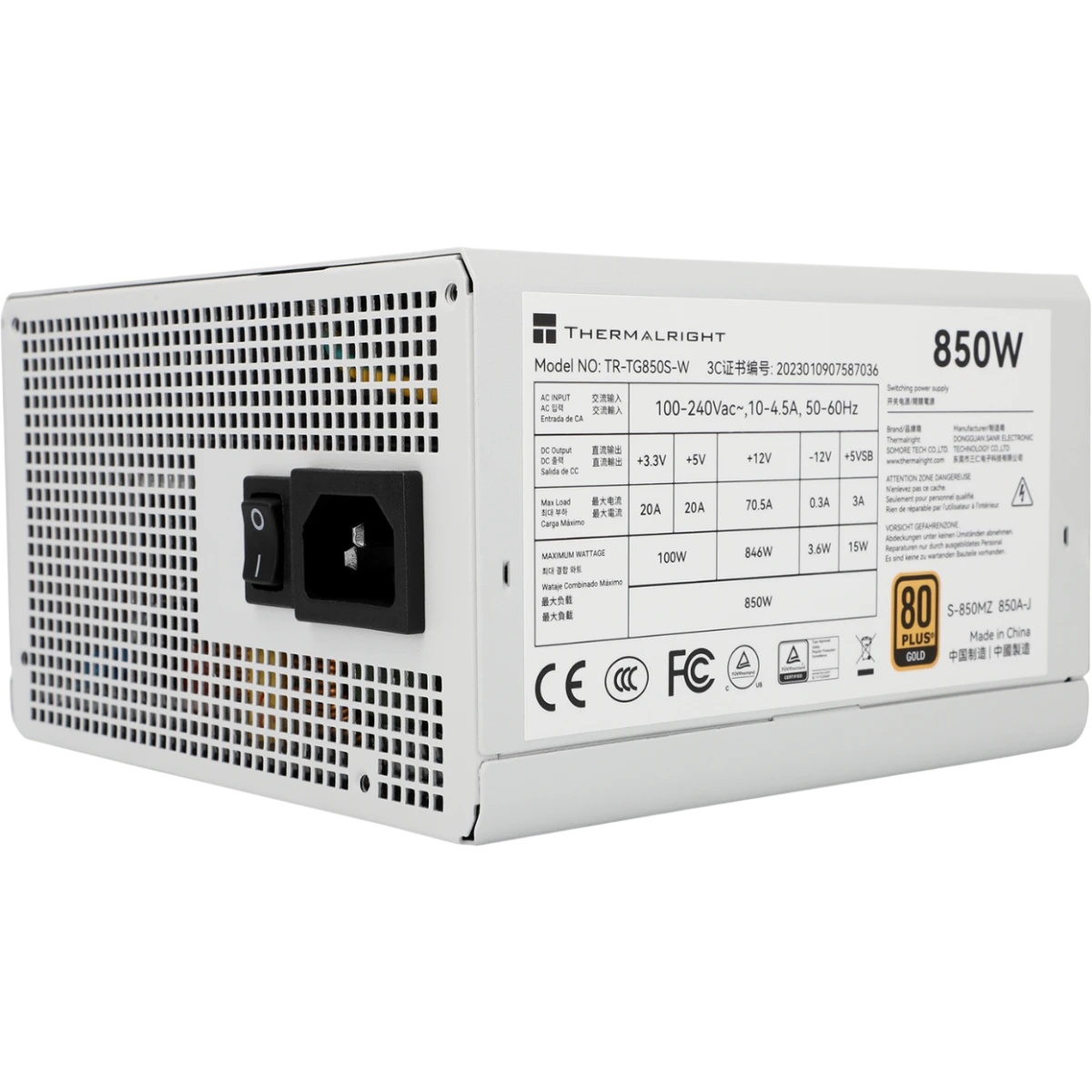 Блок питания ПК Thermalright, 850W 80+ Gold (ATX, 3.0, PCIe 5.0, Non-modular, 1x24(20+4)pin, 1xCPU 8