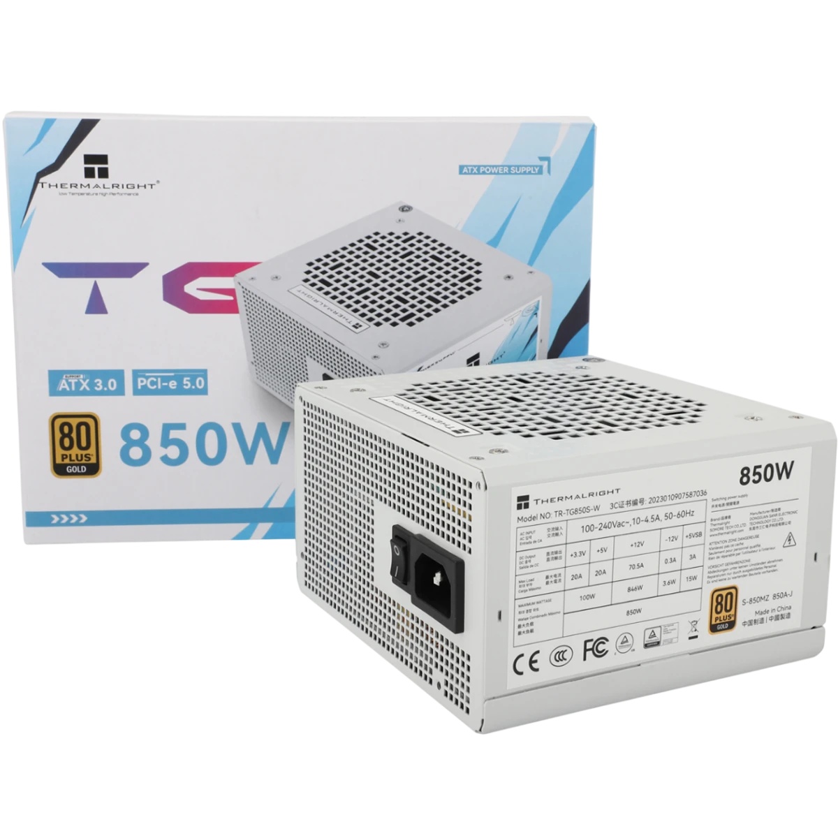 Блок питания ПК Thermalright, 850W 80+ Gold (ATX, 3.0, PCIe 5.0, Non-modular, 1x24(20+4)pin, 1xCPU 8