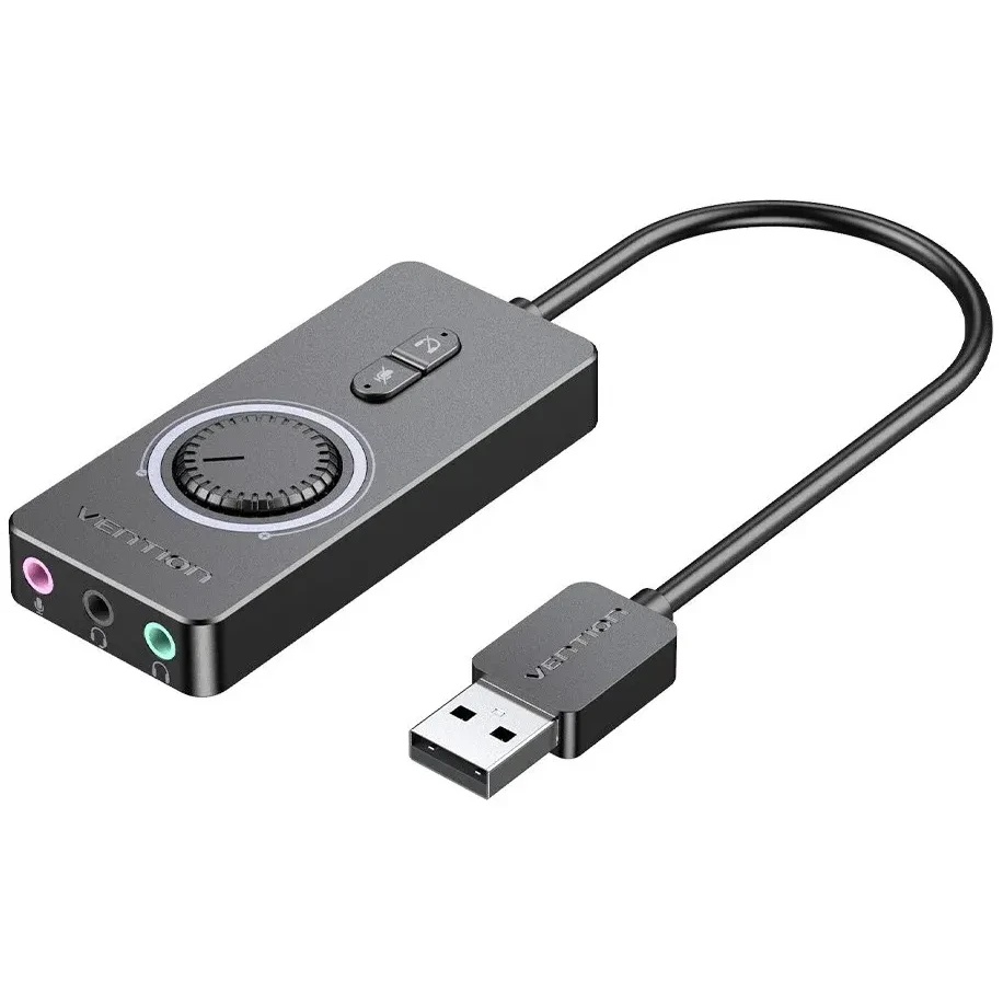 Внешняя звуковая карта Vention USB c регулятором громкости Черная