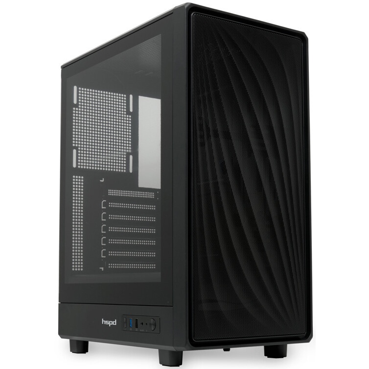 Компьютерный корпус  HSPD M521, Mesh Mid Tower, Black, slide TG, 0.45 SPCC, 4x120mm ARGB ATX, mATX,