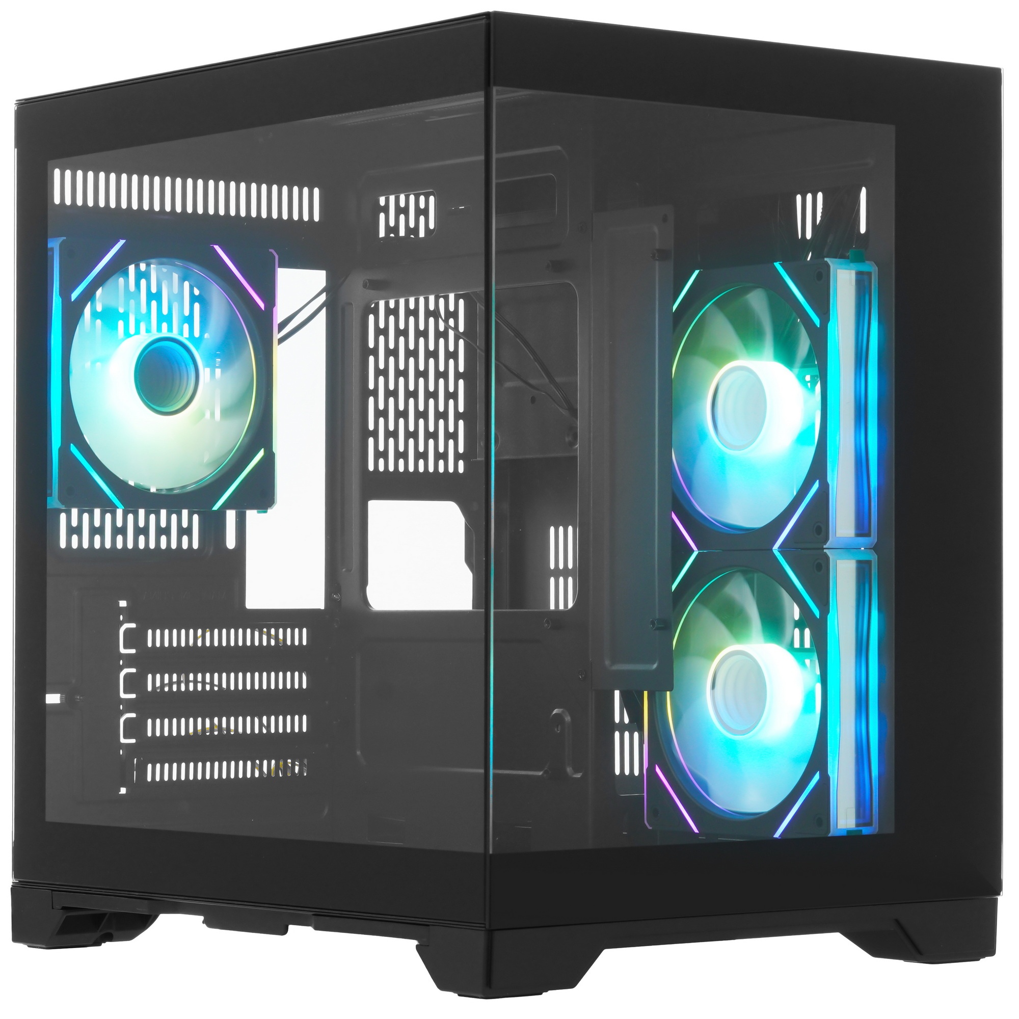 Корпус 1STPLAYER MEGAVIEW MV5-TP ARGB Black / mATX / 3x120mm ARGB fans / MV5-TP-BK-2FC7R-1FC7
