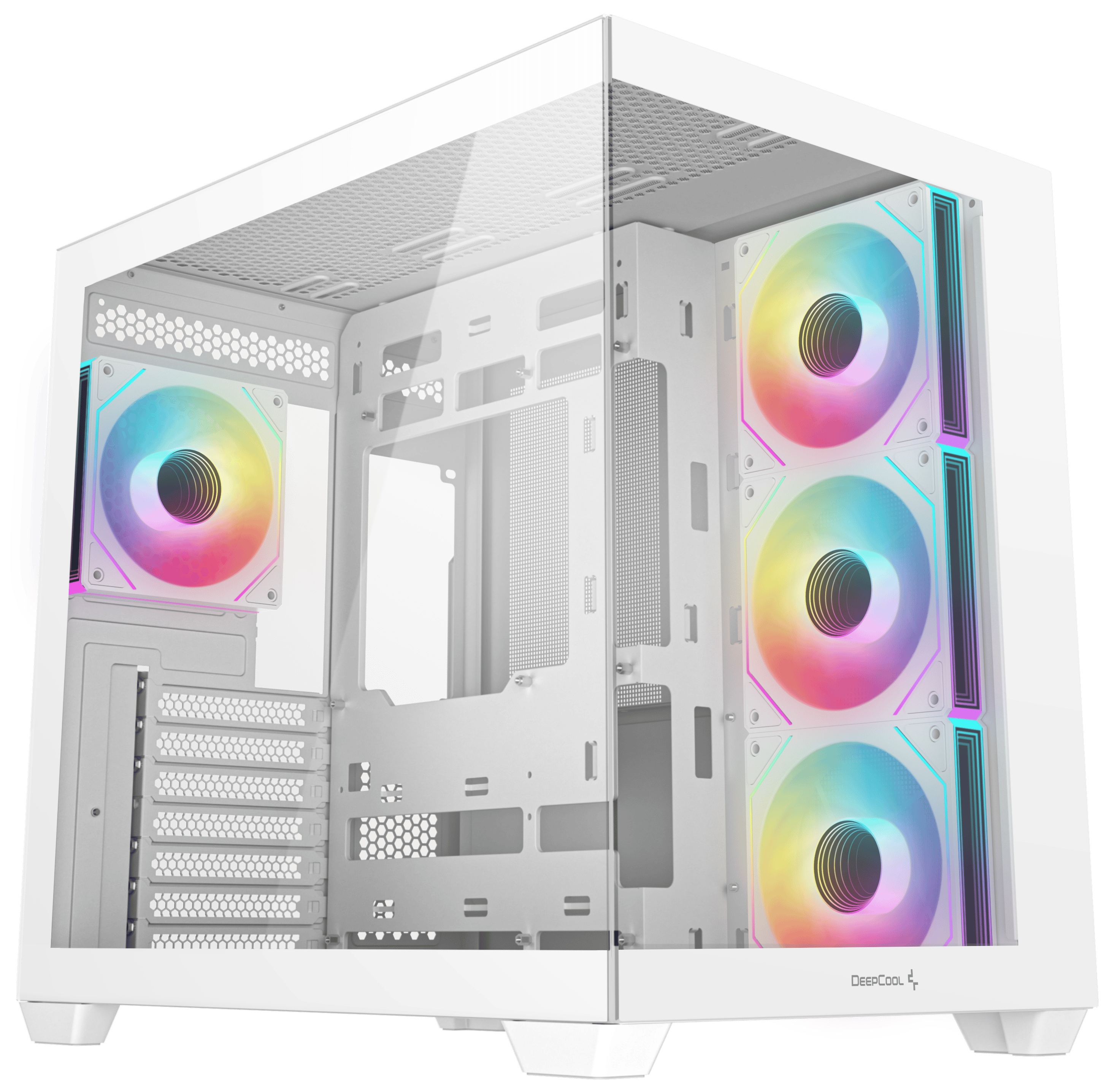 Корпус Deepcool CG530 4F WH без БП, боковое окно (панорама), 3x120мм ARGB Reverce вентилятора на бок