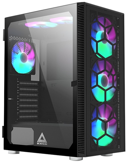 Компьютерный корпус Montech X3 GLASS, без БП, ATX 6x120mm 2xUSB3.0 1xUSB3.1 audio bott PSU, черный