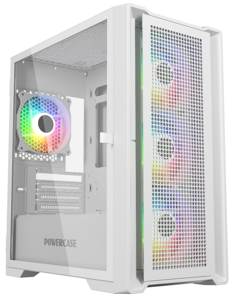Компьютерный корпус Powercase Alisio Micro X4W V2, Tempered Glass, 4х 120mm ARGB fans, ARGB HUB, бел