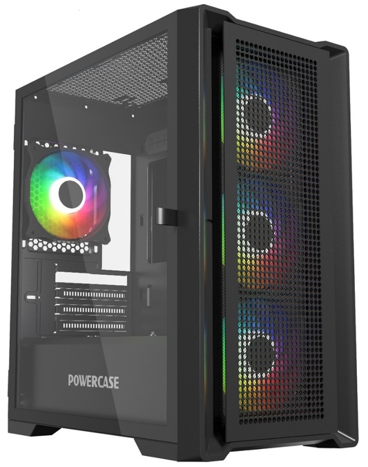 Компьютерный корпус Powercase Alisio Micro X4B V2, Tempered Glass, 4х 120mm ARGB fans, ARGB HUB, чёр