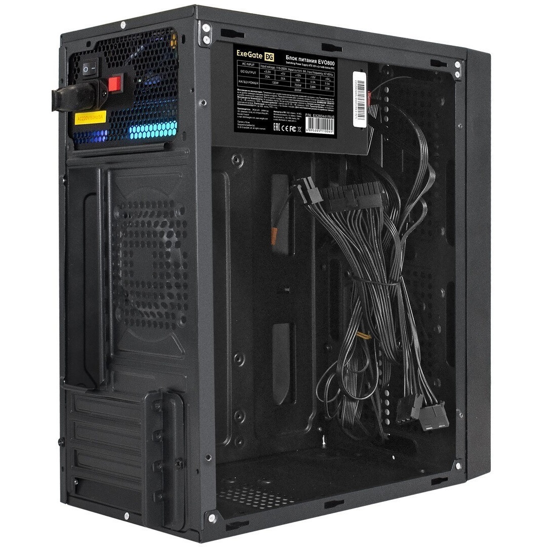 Корпус Minitower ExeGate i3 SEA (mATX, БП 800NPX, 2*USB+1*USB3.0, HD аудио, черный, 1 вент. 12см с R