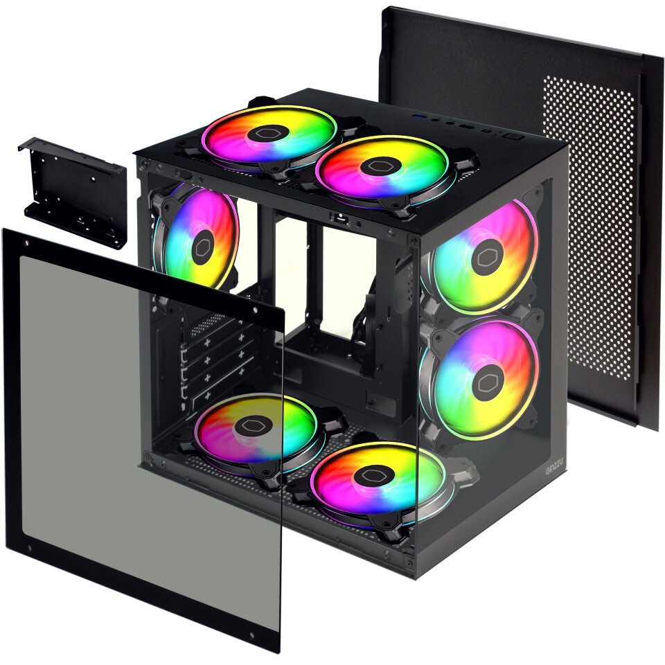 Компьютерный корпус Ginzzu CL475 mATX FAN 3*12LC4 передняя панель Стекло