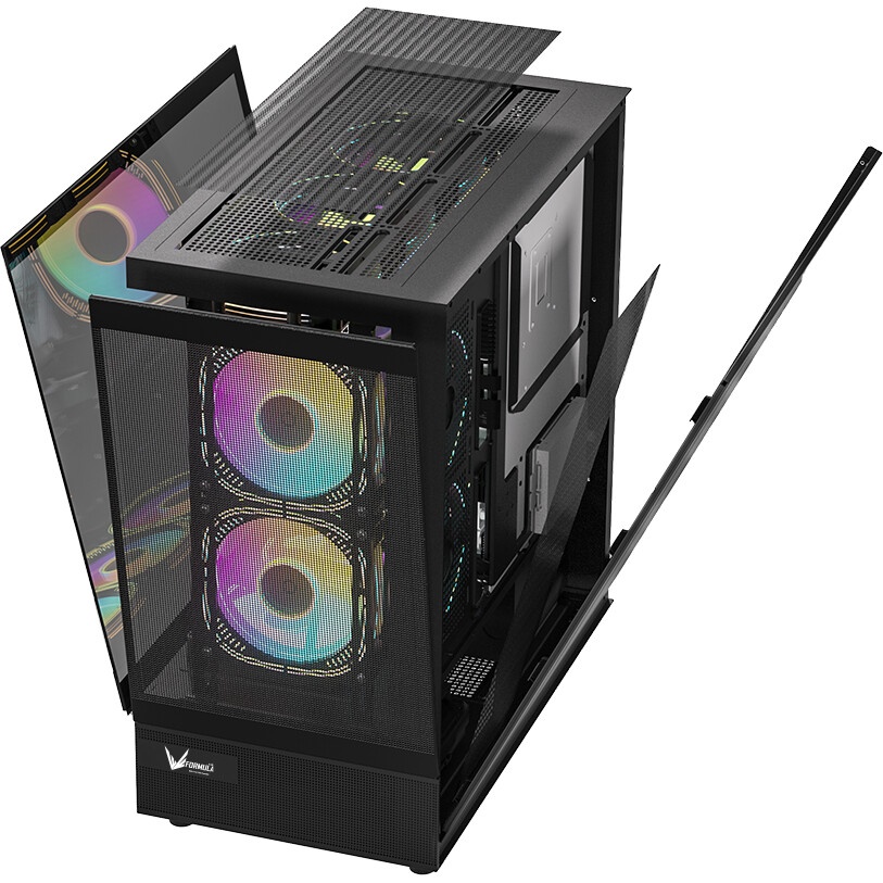 Корпус без блока питания HSPD F711-TGBK, Panoramic Full Tower, Black, TG, 0.7 SPCC, no fans ATX, mAT