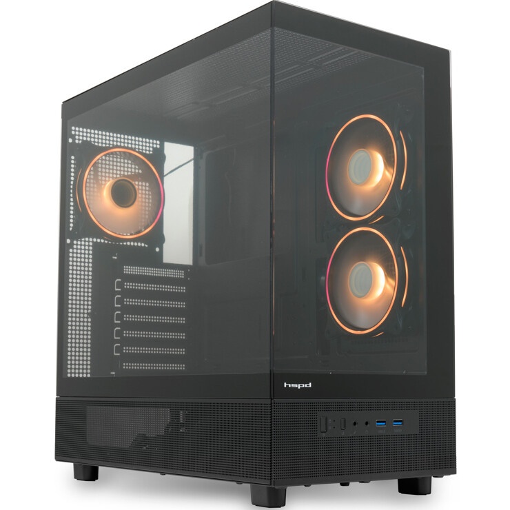 Корпус без блока питания HSPD F711-TGBK, Panoramic Full Tower, Black, TG, 0.7 SPCC, no fans ATX, mAT