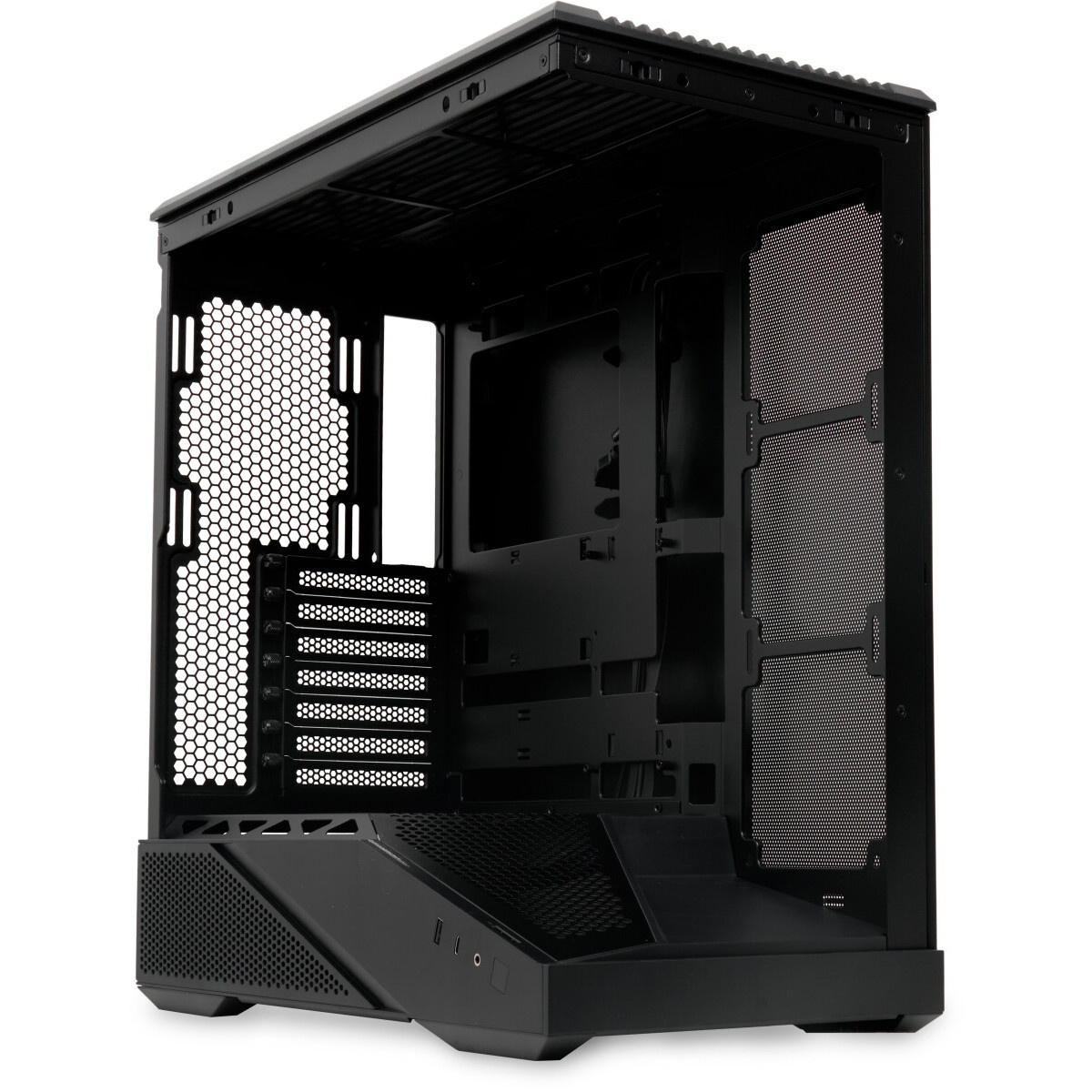 Корпус без блока питания HSPD F711-TGBK, Panoramic Full Tower, Black, TG, 0.7 SPCC, no fans ATX, mAT
