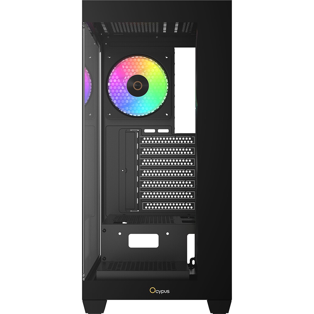 Корпус без блока питания HSPD F711-TGBK, Panoramic Full Tower, Black, TG, 0.7 SPCC, no fans ATX, mAT