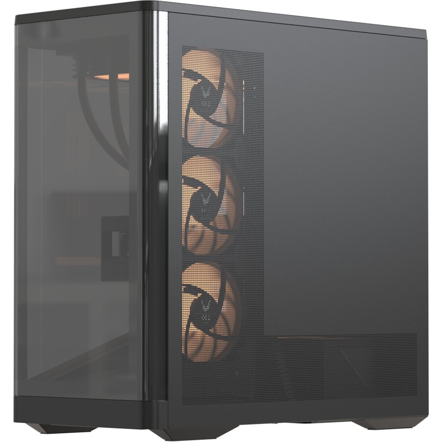 Корпус без блока питания HSPD F711-TGBK, Panoramic Full Tower, Black, TG, 0.7 SPCC, no fans ATX, mAT